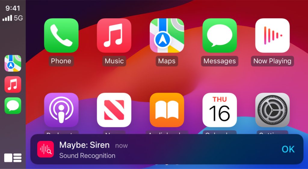 Apple's Car Play screen with icons for various applications. 